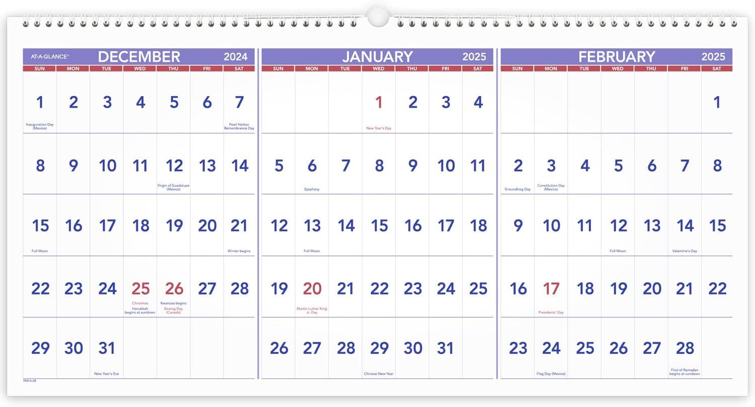 AT-A-GLANCE Three-Month Reference Wall Calendar