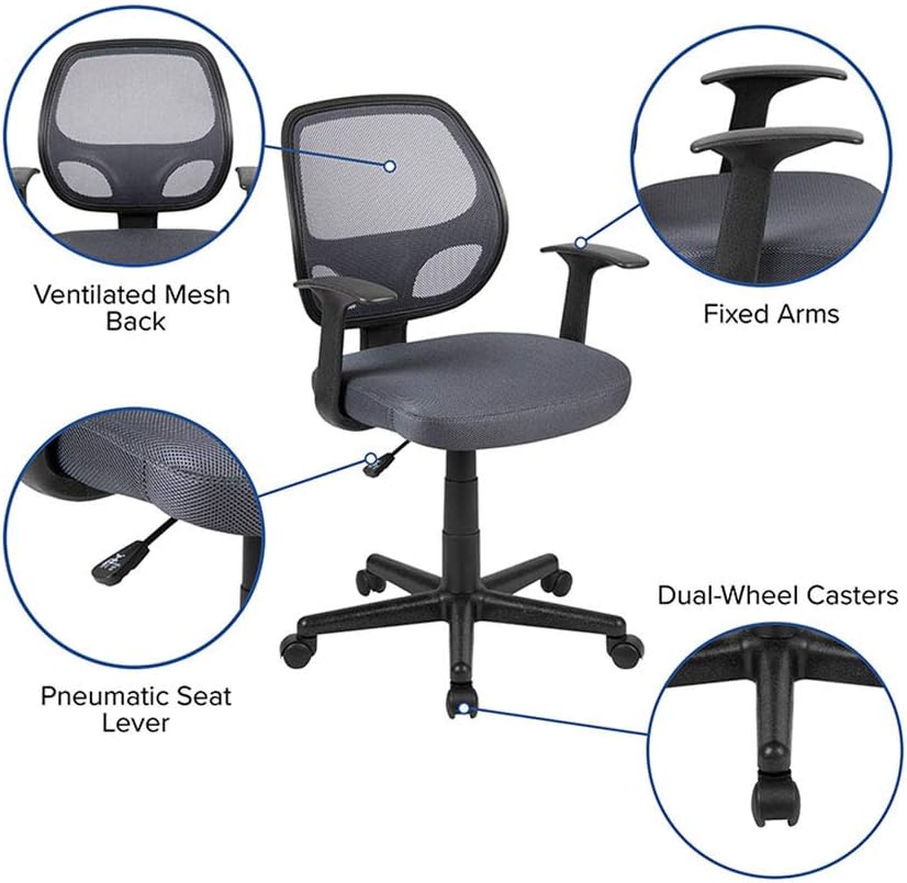 FLASH FURNITURE Flash Fundamentals Mid-Back Mesh Swivel Ergonomic Task Office Chair with Arms
