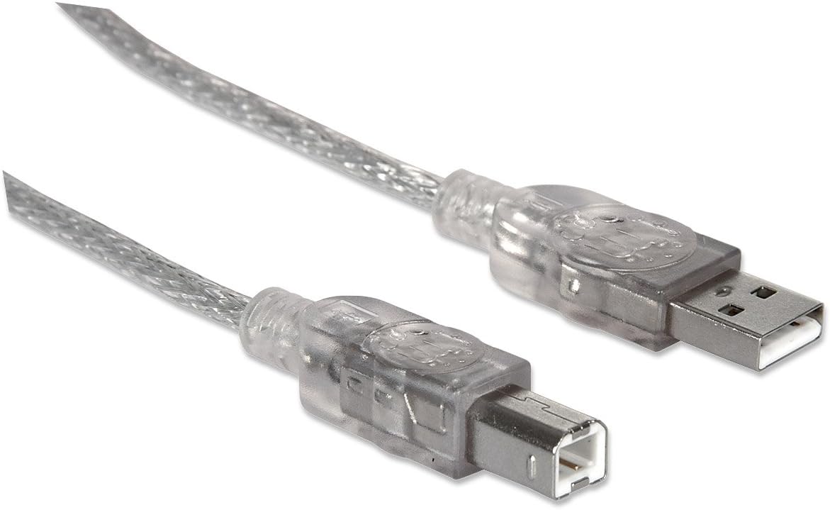 Manhattan A Male/B Male, 1.8m (6 Feet) Translucent Silver Hi-Speed USB Device Cable (333405)