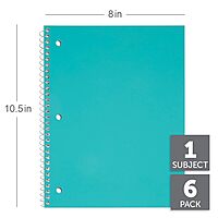 Just Basics® Poly Spiral Notebook, 8" x 10-1/2", 1 Subject, College Ruled, 70 Sheets, Assorted, Pack Of 6
