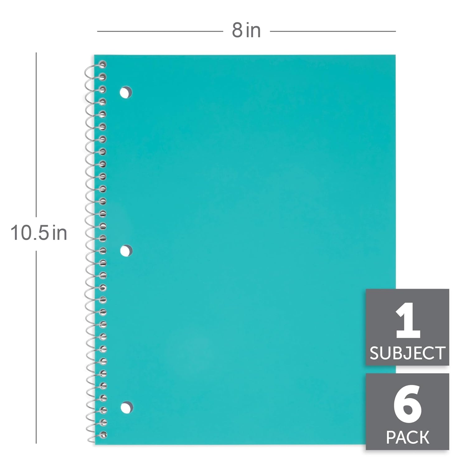 Just Basics® Poly Spiral Notebook, 8" x 10-1/2", 1 Subject, College Ruled, 70 Sheets, Assorted, Pack Of 6
