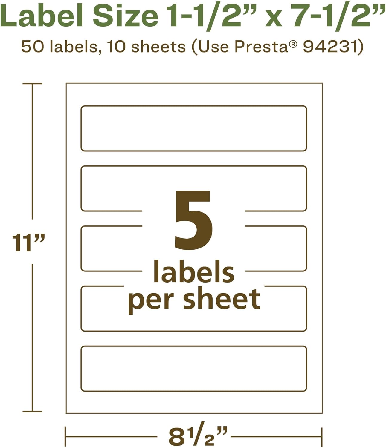 Avery EcoFriendly Matte White Recycled Rectangle Labels, 1.5" x 7.5", Print-to-the-Edge, Permanent Adhesive