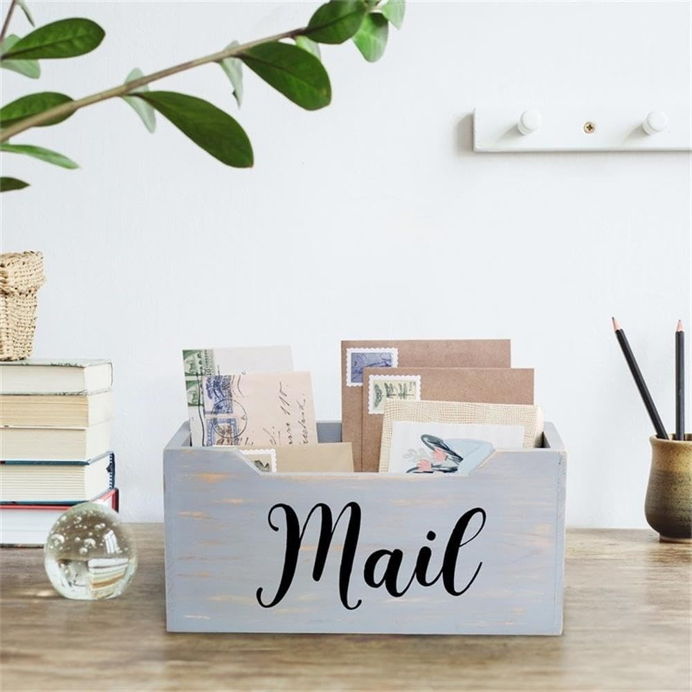 Elegant Designs Rustic Farmhouse Wooden Tabletop Mail Organizer Box