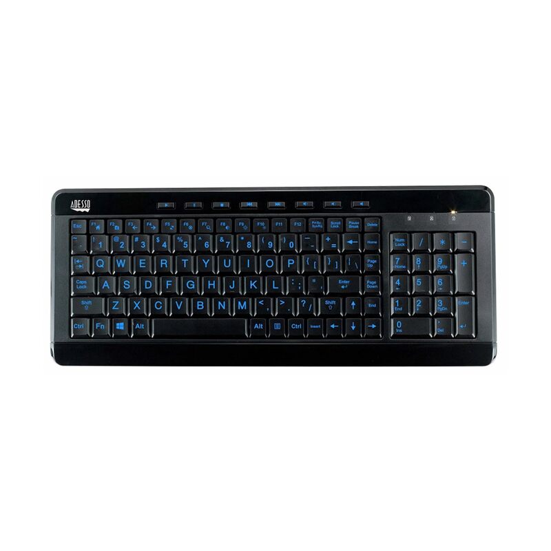 AKB-120EB 3-Color Illuminated Compact Multimedia Keyboard with Large Print Keys and Hotkeys