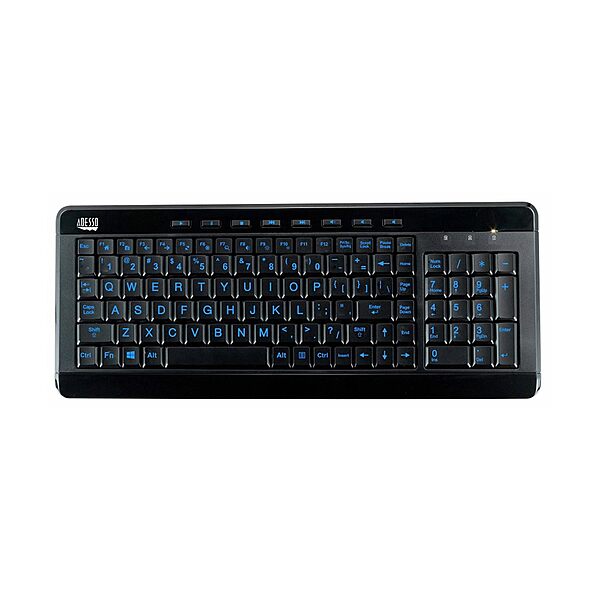AKB-120EB 3-Color Illuminated Compact Multimedia Keyboard with Large Print Keys and Hotkeys