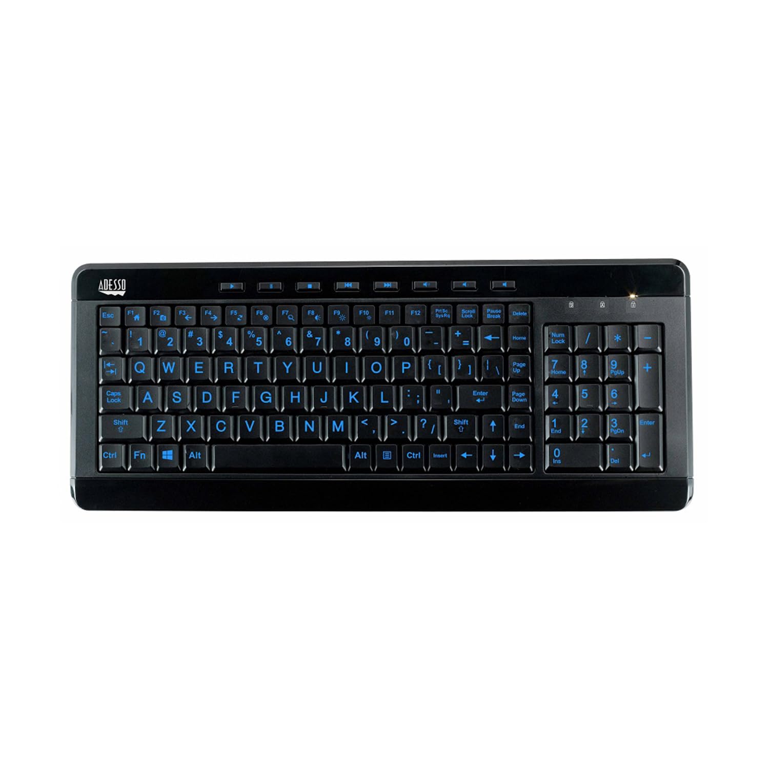 AKB-120EB 3-Color Illuminated Compact Multimedia Keyboard with Large Print Keys and Hotkeys