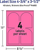 Avery Printable Arched Labels, Sure Feed Technology, 4-3/4" x 3-1/2", Bright Pink Labels, Print-to-The-Edge, Laser/Inkjet Printable, 40 Total, Great for Shipping and Wine Bottles 40 labels