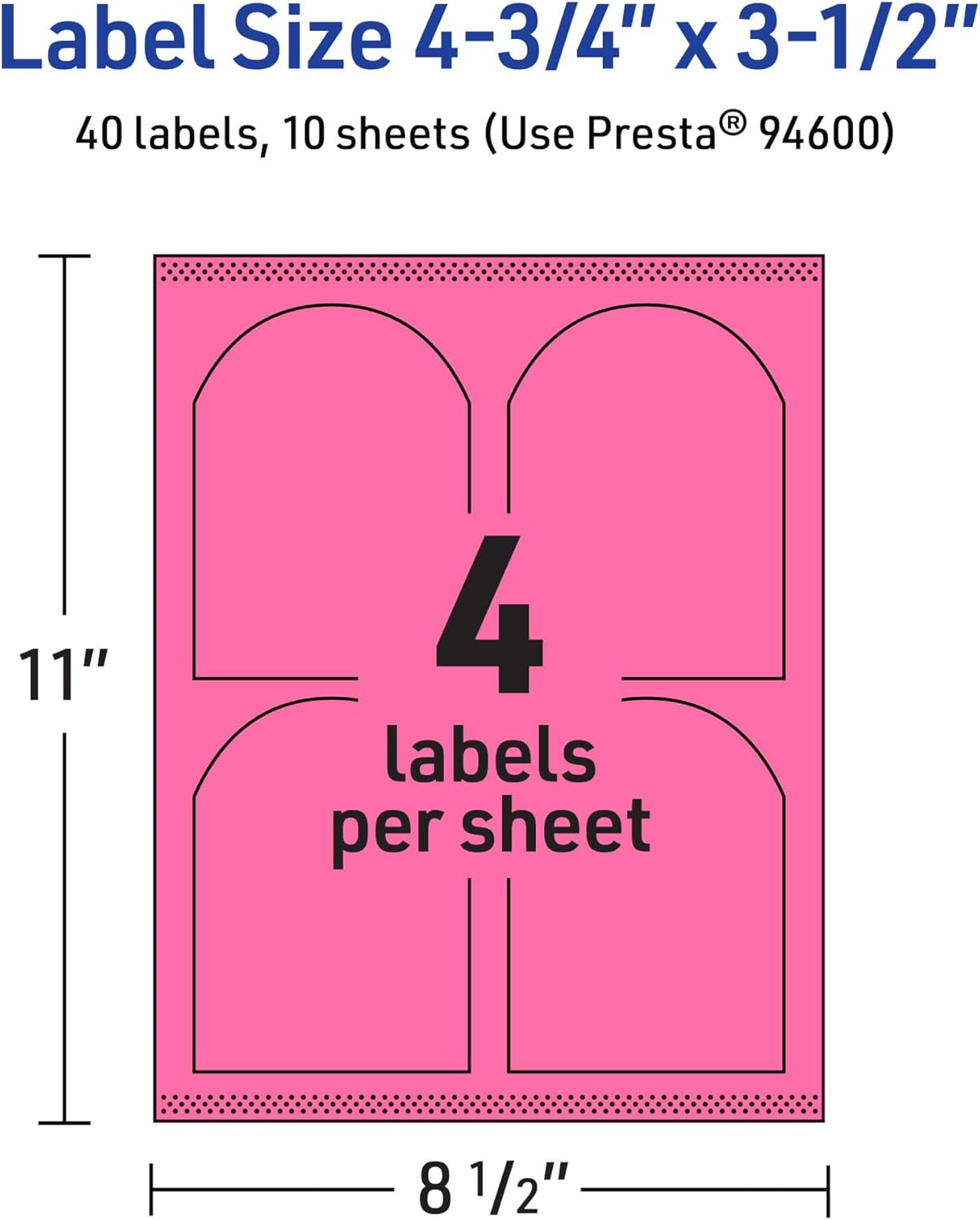 Avery Printable Arched Labels, Sure Feed Technology, 4-3/4" x 3-1/2", Bright Pink Labels, Print-to-The-Edge