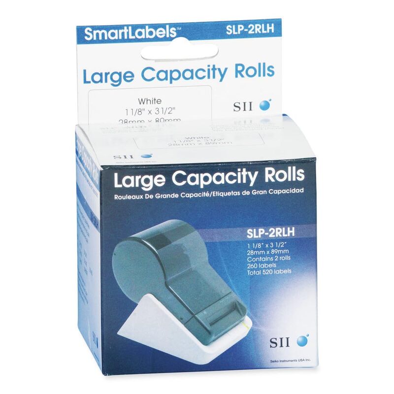 Seiko SII Address Labels, SKPSLP2RLH, Rectangle, 1 1/8in x 3 1/2in, White, 260 Labels Per Roll, Box Of 2 Rolls