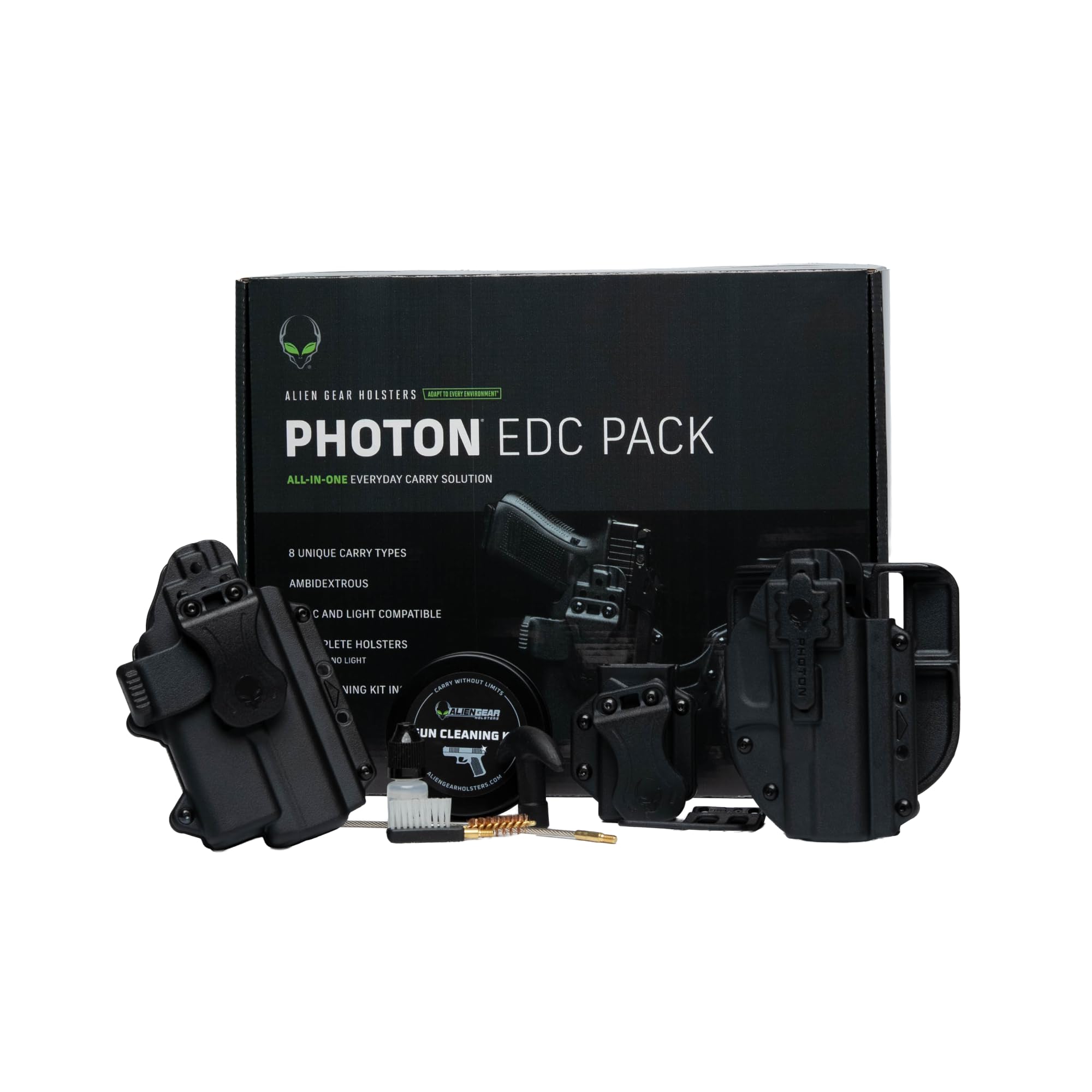 Alien Gear Photon Holster EDC Pack – No Light & Compact Light Shells – IWB/OWB Carry – Mag Carrier – Cleaning Kit