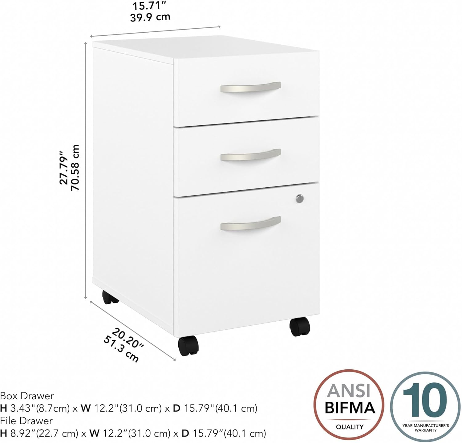 Bush Business Furniture Studio C 3-Drawer Mobile File Cabinet