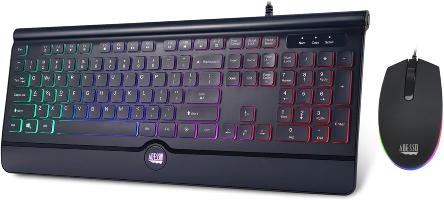 Adesso EasyTouch 137CB Illuminated Gaming Keyboard & Mouse Combo - USB Cable - 104 Key - English (US) - AKB137CB