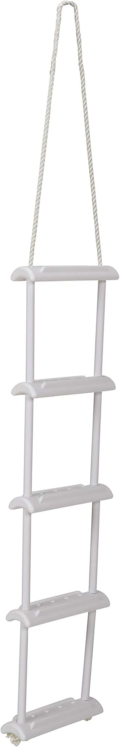 Attwood 11865-4 Rope Ladder, 5-Step, 11 ¾-Inch-Wide Blow-Molded Steps, 5 Feet Long, Non-Slip Step Surfaces, Nylon Rope