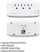 CyberPower CSB300W Essential 3 - Outlet Surge with 900 J - Clamping Voltage 800V, NEMA 5-15P, Wall Tap, EMI/RFI Filtration, White, Lifetime Warranty