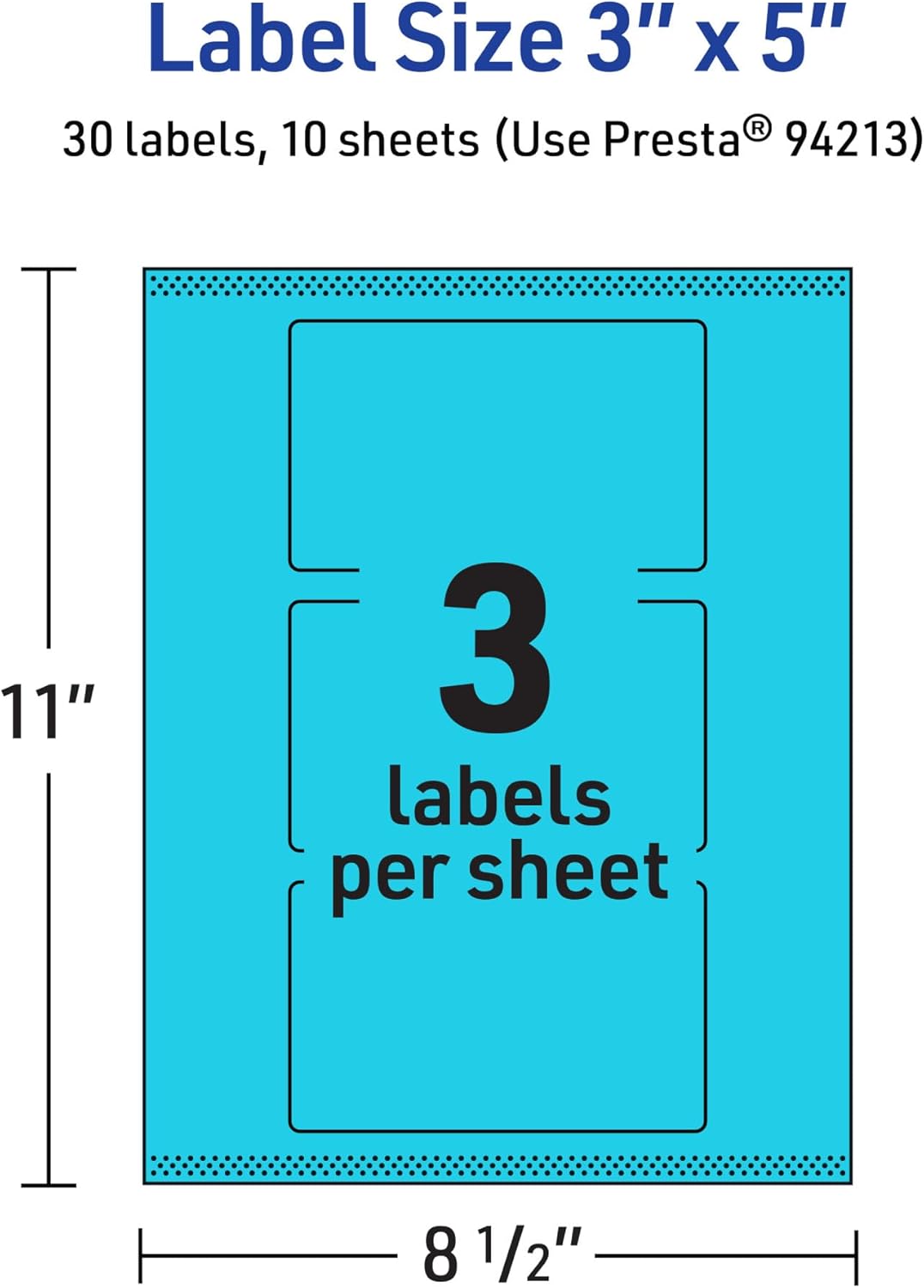 Avery Printable Rectangle Labels, Sure Feed Technology, 3" x 5", Bright Blue, Print-to-the-Edge, Laser/Inkjet Printable