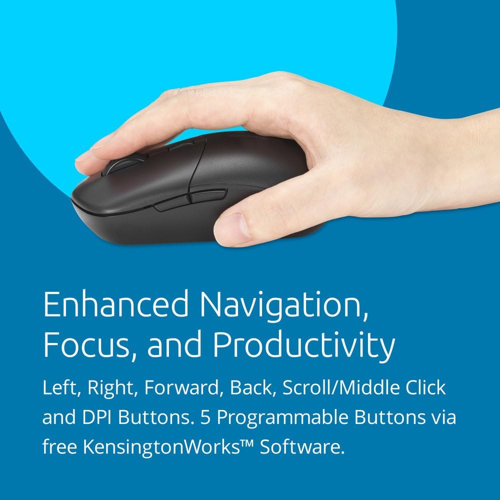 Kensington MY430 EQ Rechargeable Mouse, Multi-Device, Programmable Buttons (K75507WW)