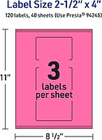 AVERY Printable Rectangle Labels, Sure Feed Technology, 2.5 x 4, Bright Pink, Print-to-The-Edge, Laser/Inkjet Printable