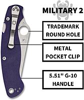 Spyderco Knives Military 2 Compression Lock C36GPDBL2 Blue G10 CPM-S110V Stainless Pocket Knife