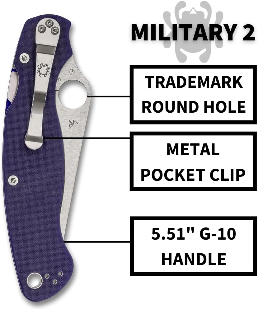 Spyderco Knives Military 2 Compression Lock C36GPDBL2 Blue G10 CPM-S110V Stainless Pocket Knife