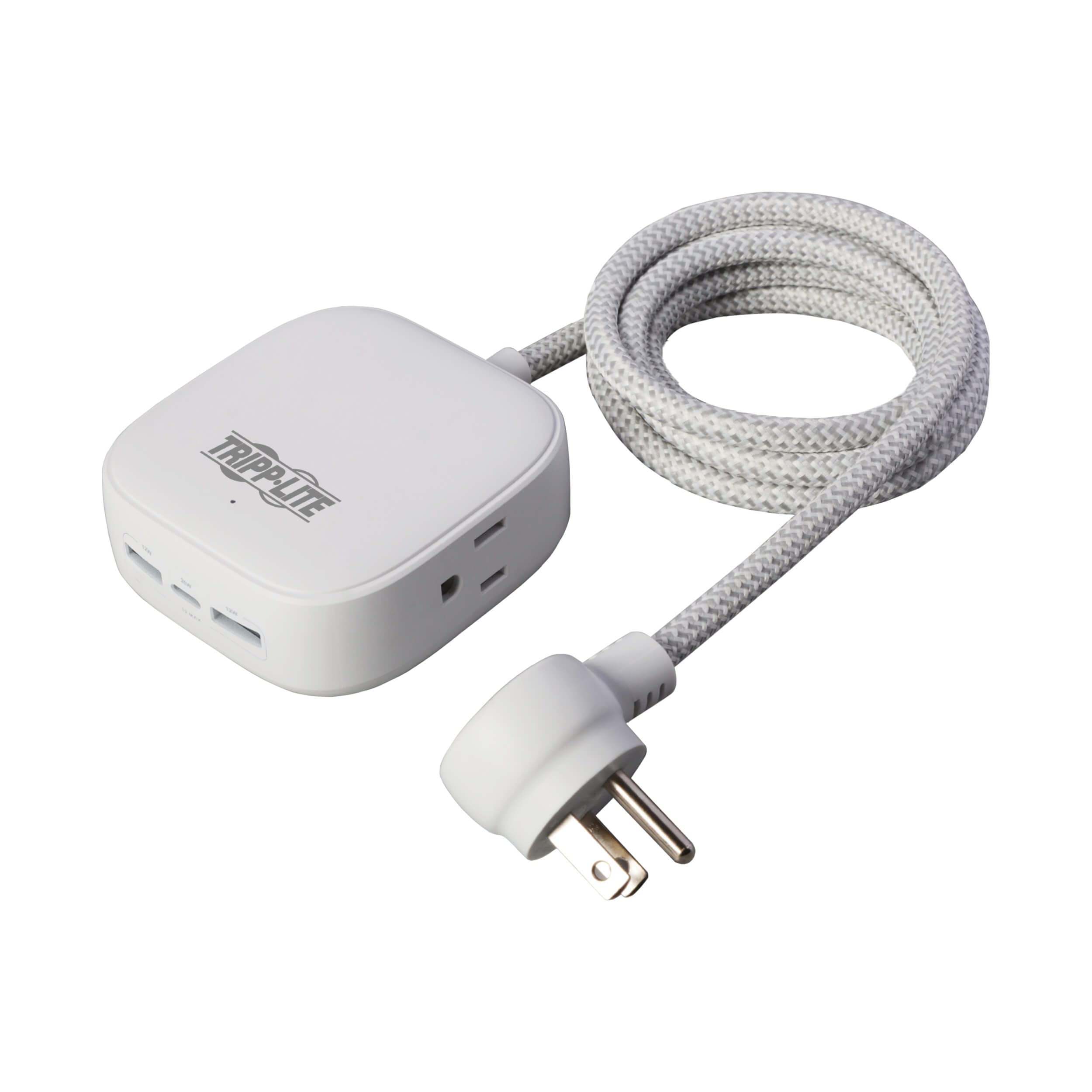 Tripp Lite Safe-IT Power Strip 2-Outlet + 3 USB Ports Long Extension Cord, 2 USB-A + 1 USB-C Charging, Flat Plug