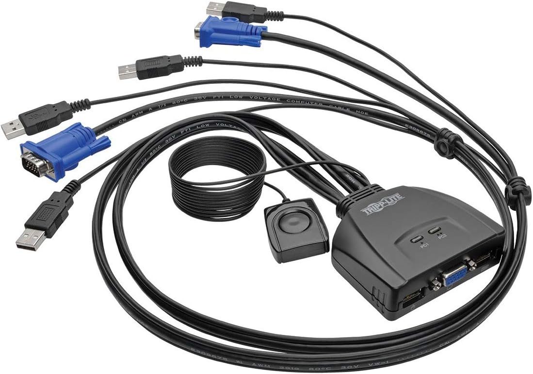 Tripp Lite 2-Port USB VGA Cable KVM Switch with Cables & USB Peripheral Sharing, 2048 x 1536 (B032-VU2)