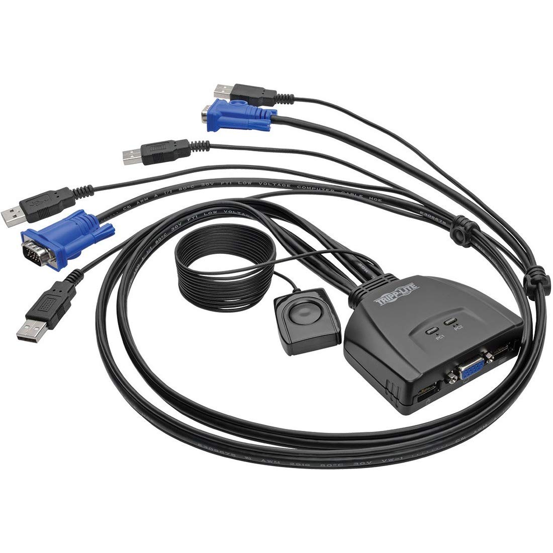 Tripp Lite 2-Port USB VGA Cable KVM Switch with Cables & USB Peripheral Sharing, 2048 x 1536 (B032-VU2)