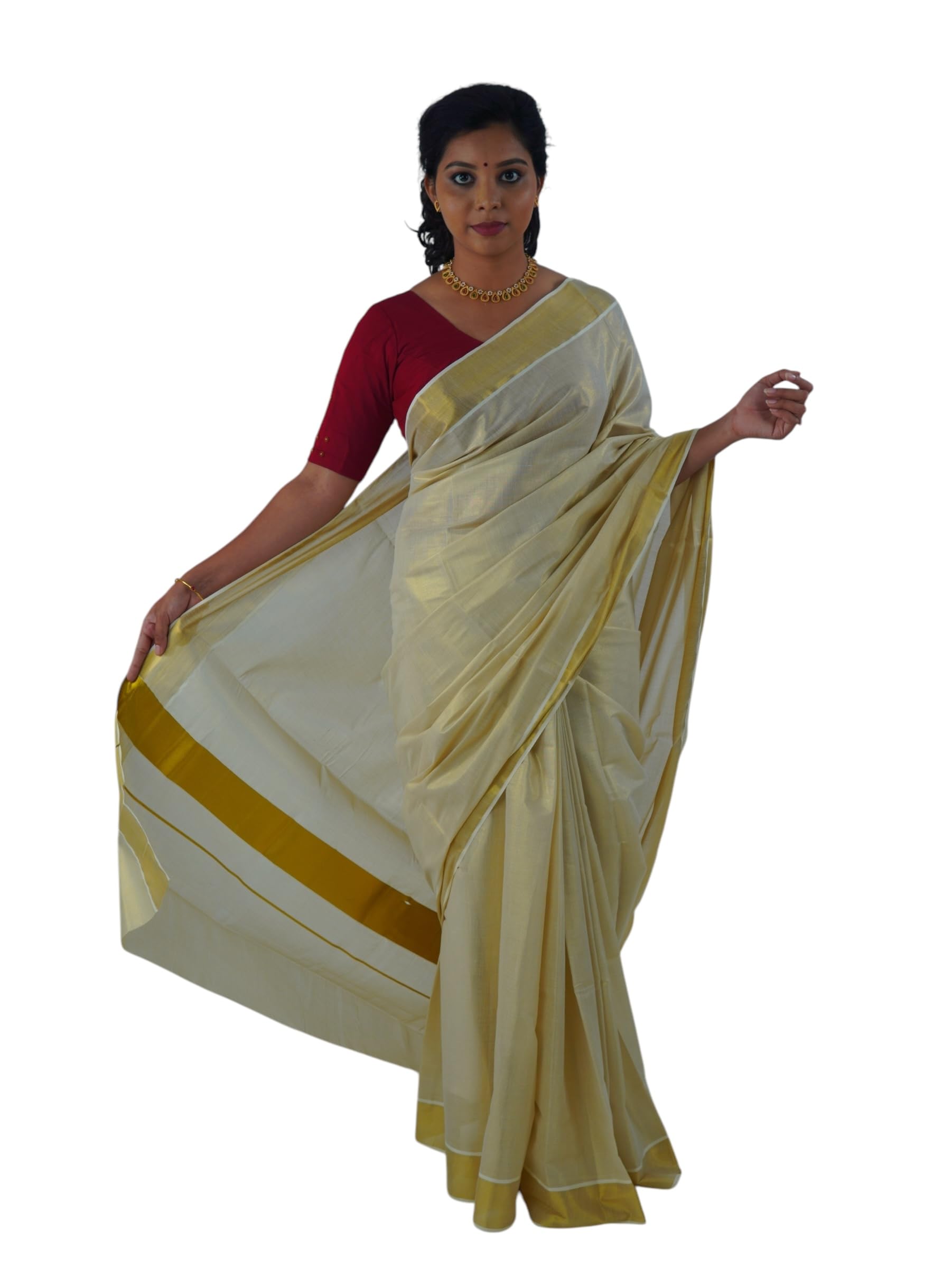 Kuthampully Women's Kasavu Saree Tissue with Running Blouse Piece KPSS-70