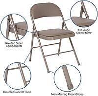Flash Furniture 4 Pack HERCULES Series Double Braced Gray Vinyl Folding Chair Grey Set of 4