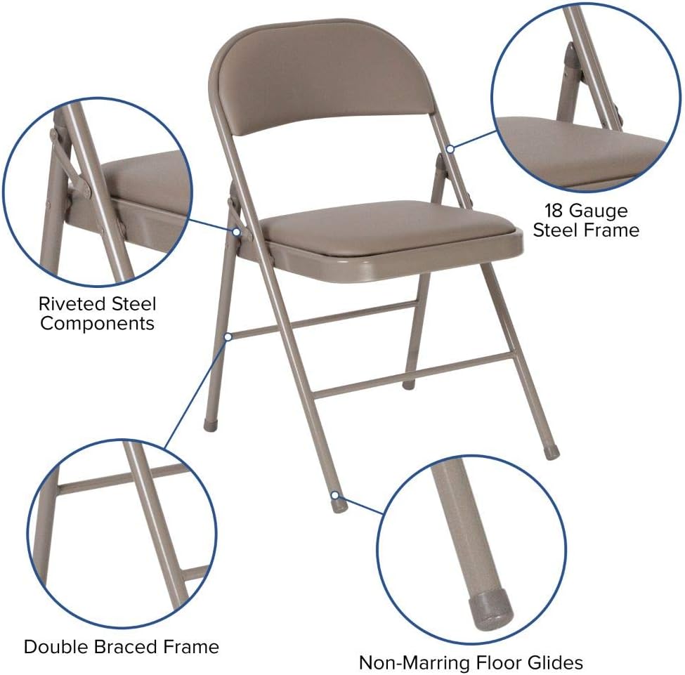 Flash Furniture 4 Pack HERCULES Series Double Braced Gray Vinyl Folding Chair Grey Set of 4