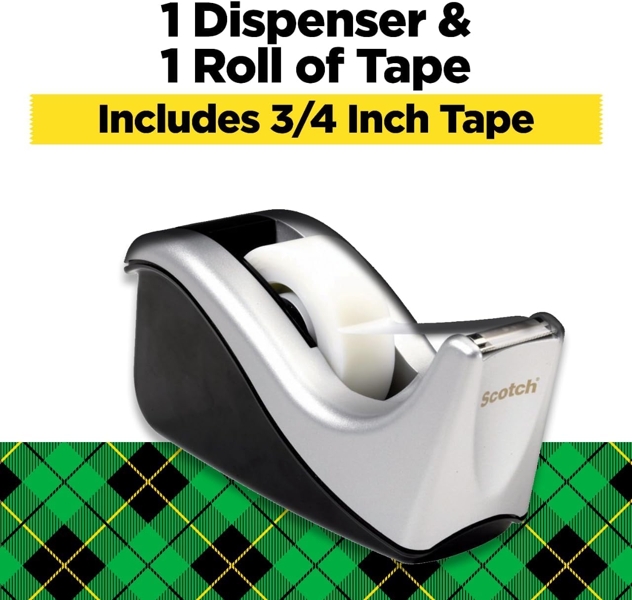 Scotch Desktop Tape Dispenser, Silvertech Two-Tone (C60-ST) 1 Count (Pack of 1)