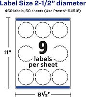 Avery Matte White Round Scalloped Labels, Sure Feed Technology, 2.5" Diameter