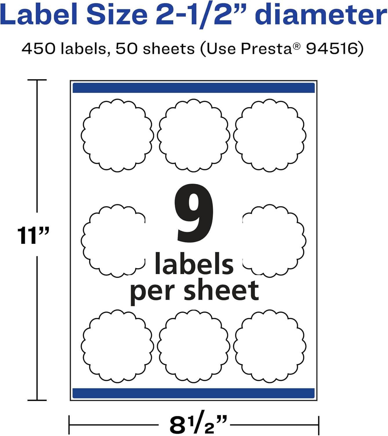 Avery Matte White Round Scalloped Labels, Sure Feed Technology, 2.5" Diameter