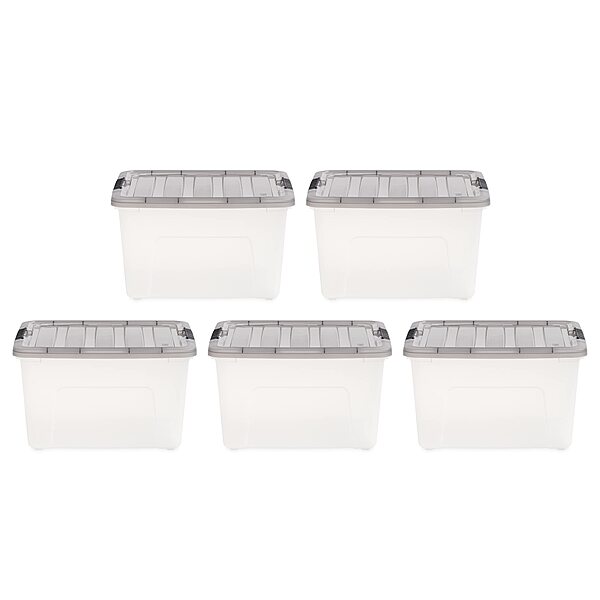 IRIS USA 40 Quart Stack & Pull Clear Storage Box, Gray, 5 Pack