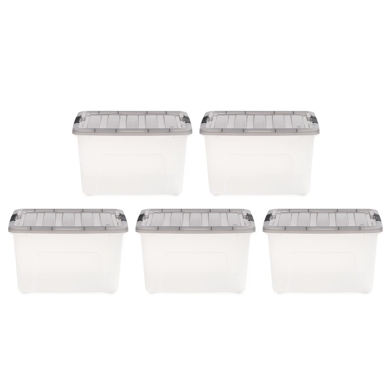 IRIS USA 40 Quart Stack & Pull Clear Storage Box, Gray, 5 Pack