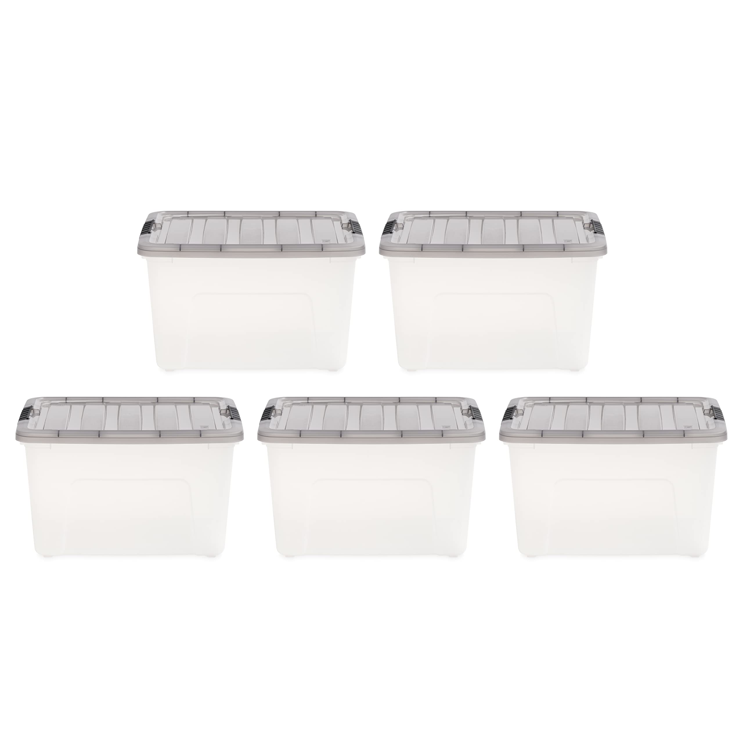 IRIS USA 40 Quart Stack & Pull Clear Storage Box, Gray, 5 Pack