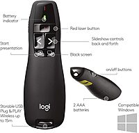 Logitech Wireless Presenter R400, PowerPoint Clicker with Laser Pointer, Wireless Presentation Clicker Remote Red Laser 5 buttons Clicker