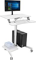 Mount-It! Mobile Workstation for Medical, Classroom, or Office Use, Height Adjustable Rolling Desk with Keyboard Tray, Storage Shelves & Locking Wheels, Portable Computer Cart – White