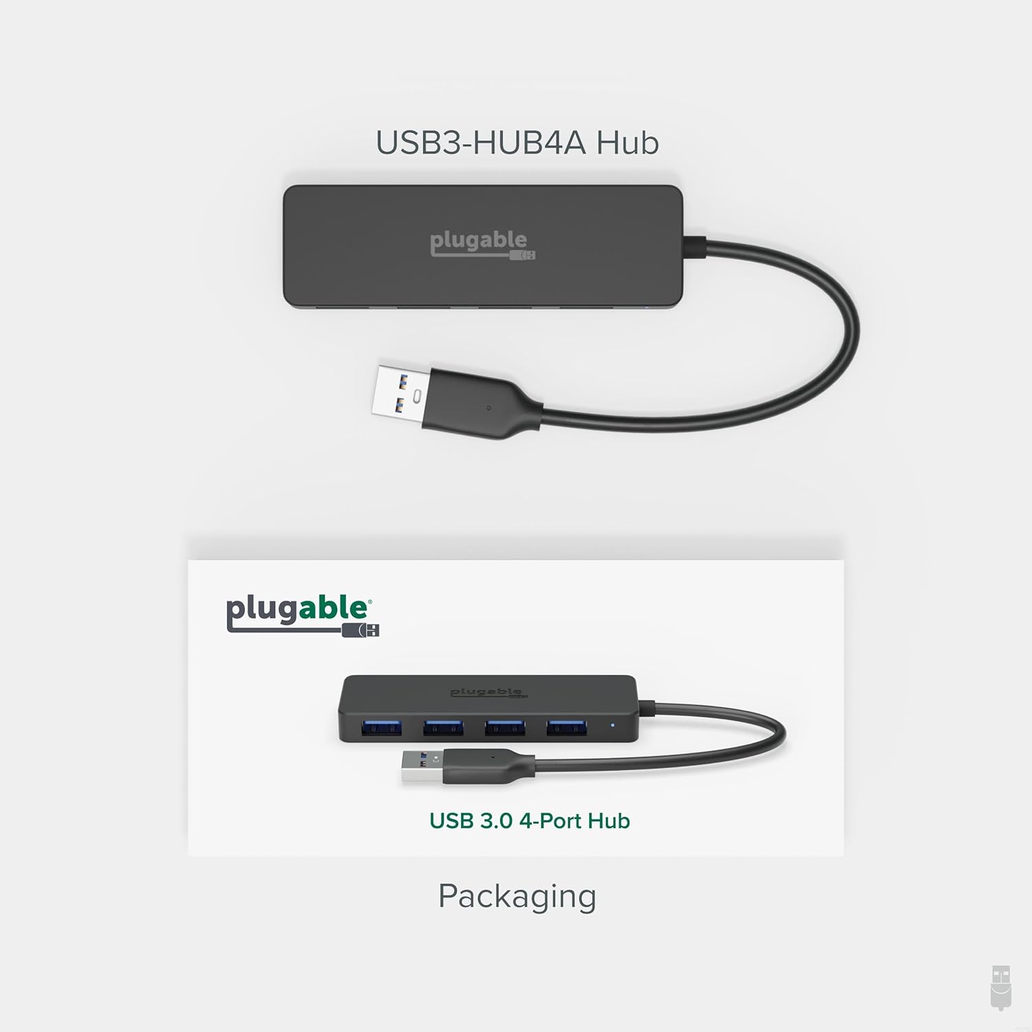 Plugable 4 Port USB Hub 3.0, USB Splitter for Laptop, Compatible with Windows, Surface Pro, PC, Chromebook, Linux, Android