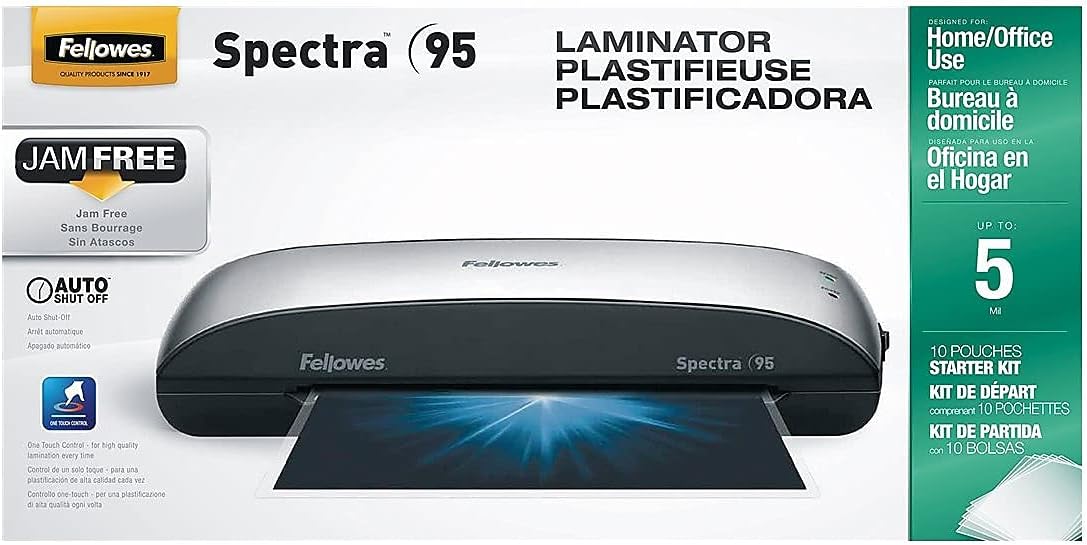Fellowes® Spectra™ 95 Laminator With Combo Kit, 9 1/2" Entry Width, 3"H x 14 1/2"W x 7"D, Silver/Black