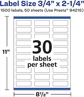 Avery Matte White Rectangle Labels, Sure Feed Technology, 0.75" x 2.25", Permanent Adhesive, Laser/Inkjet Printable
