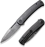 CIVIVI Caetus Pocket Knife for Men,Flipper Knife with 3.48" Damascus Blade Twill Carbon Fiber Handle