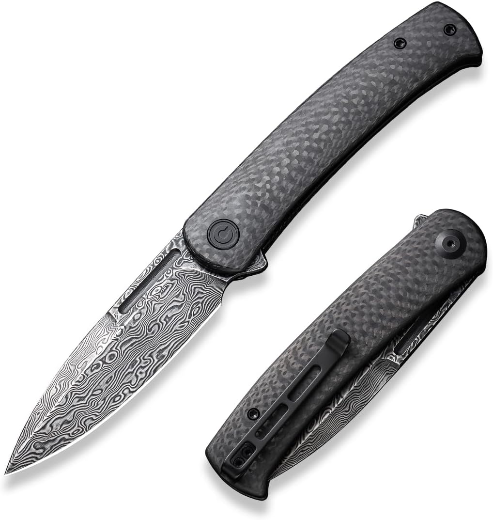 CIVIVI Caetus Pocket Knife for Men,Flipper Knife with 3.48" Damascus Blade Twill Carbon Fiber Handle