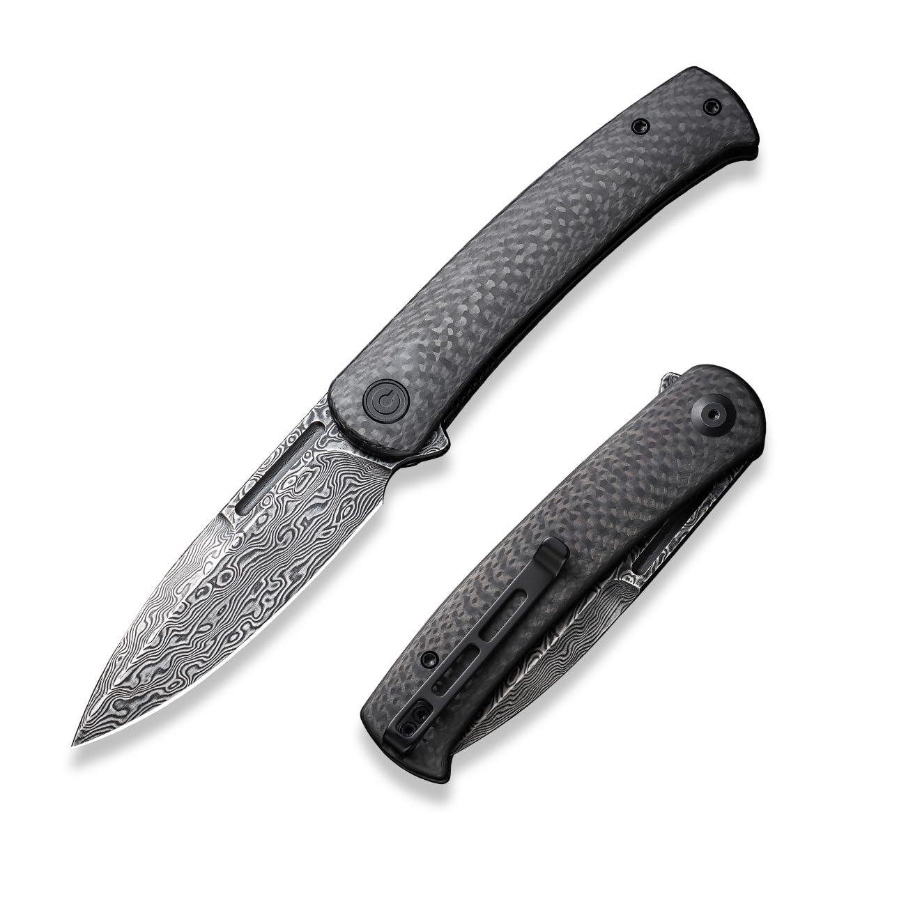 CIVIVI Caetus Pocket Knife for Men,Flipper Knife with 3.48" Damascus Blade Twill Carbon Fiber Handle