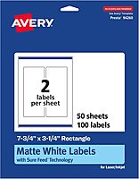 AVERY Matte White Rectangle Labels, Sure Feed Technology, 7.75" x 3.25"