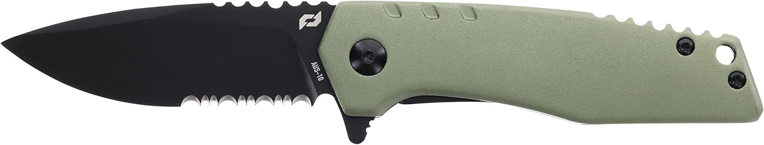 Schrade Delta Class Outback Folder 6.5in with 2.75in AUS-10 Steel Blade and Aluminum Handle for EDC,Green, Black