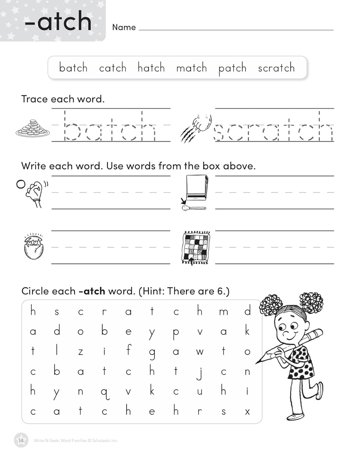 Scholastic Teacher Resources Write-N-Seek Workbook, Word Families, Pre-K - Grade 2