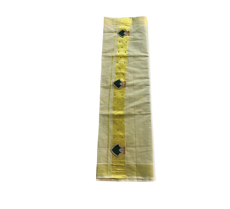 ALLUVY Kuthampully Kerala Kasavu Sarees For Women | Handcrafted Palakka Aari work Kerala Sarees | Tissue Onam Saree With Running Blouse | South Indian Sarees | EKM-668 (Dark Green)