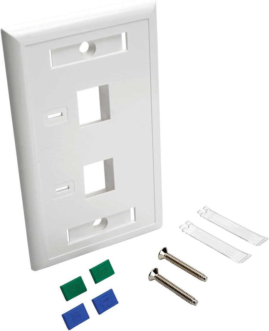Tripp Lite Dual Outlet RJ45 Universal Keystone Face Plate / Wall Plate White, 2-Port(N042-001-WH)