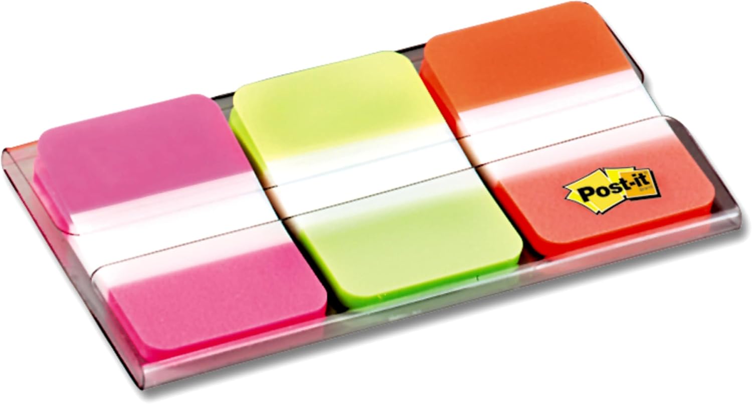 Post-it Tabs, 22/Color, 66/Dispenser, 1 in Wide, Pink, Green, Orange (686-PGO) Assorted 0.4" x 2.8" Tabs