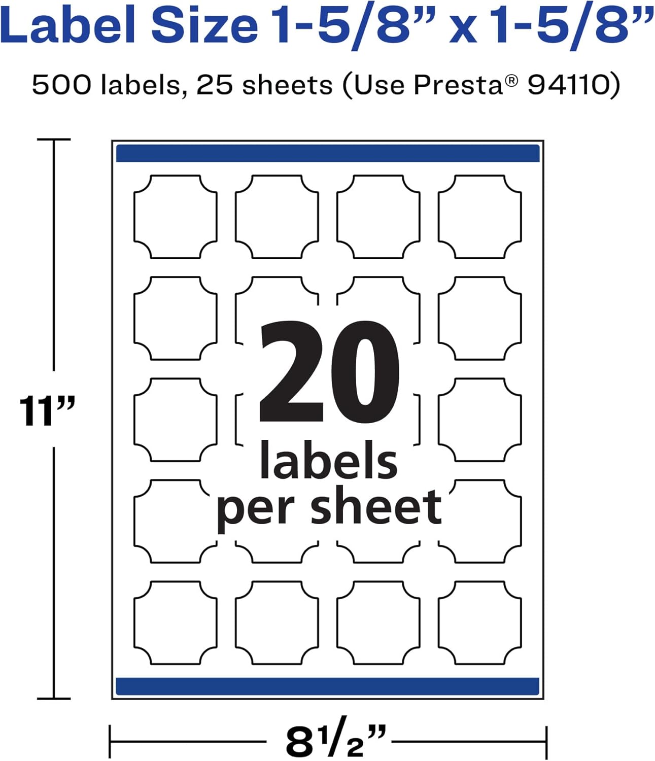 AVERY Durable Waterproof Square Scalloped Labels, Sure Feed Technology, 1-5/8" x 1-5/8"